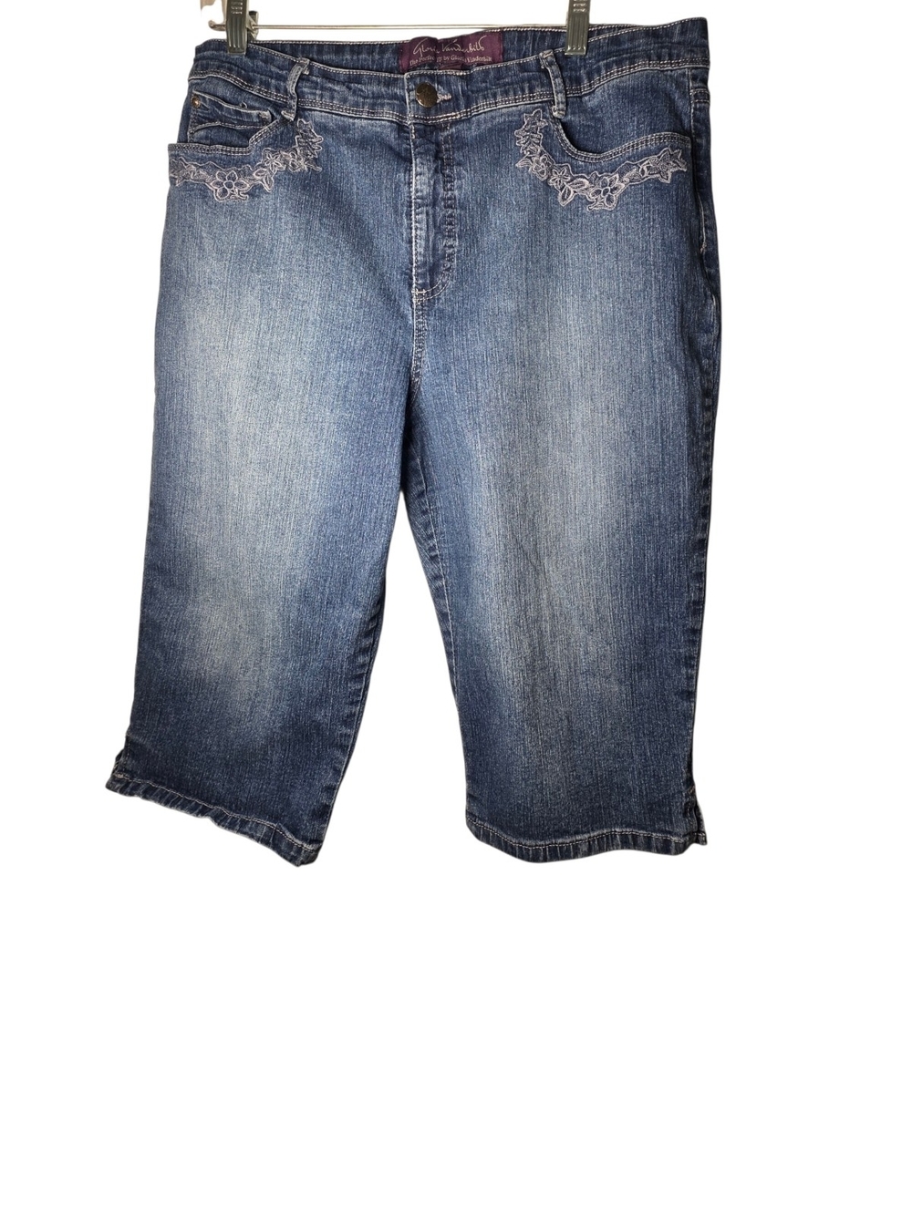 Gloria Vanderbilt Embroidered Denim Capri Jeans Blue Medium Wash High Rise 16